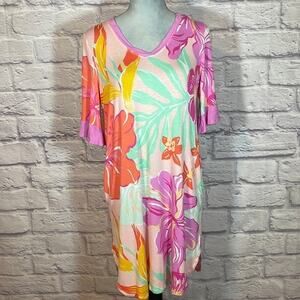 Ellen Tracy tropical print knit shift dress